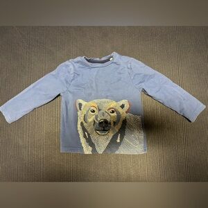 Mini Boden Blue Long Sleeve Shirt with Bear Design